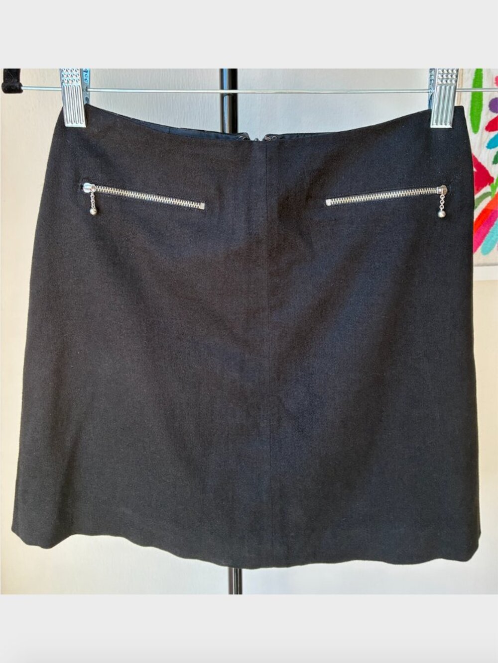 Tweeds Vintage Petite Black Mini Skirt w/ Silver Zippers - Size XS